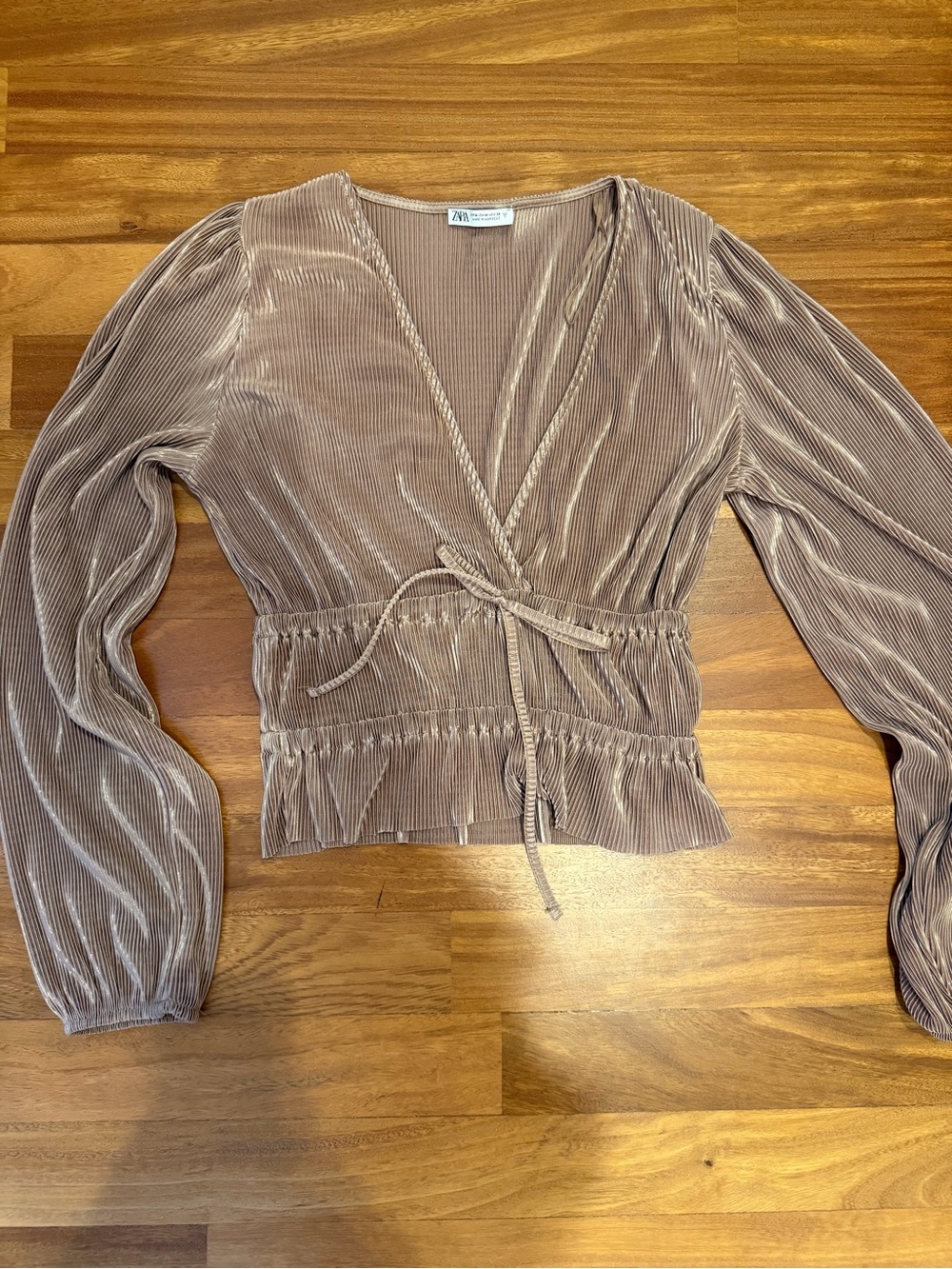 Zara Dusty Rose Pleated Wrap Tie Waist Blouse